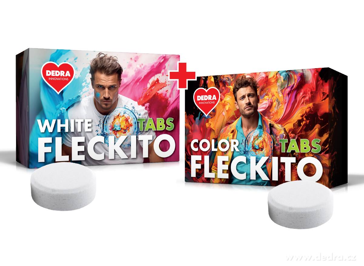 SADA 1+1, FLECKITO COLOR & WHITE TABS, tablety na skvrny pro bílé a barevné prádlo, 24 tablet | VŻhodné sady drogerie ­čĺŁ | Grand Móda