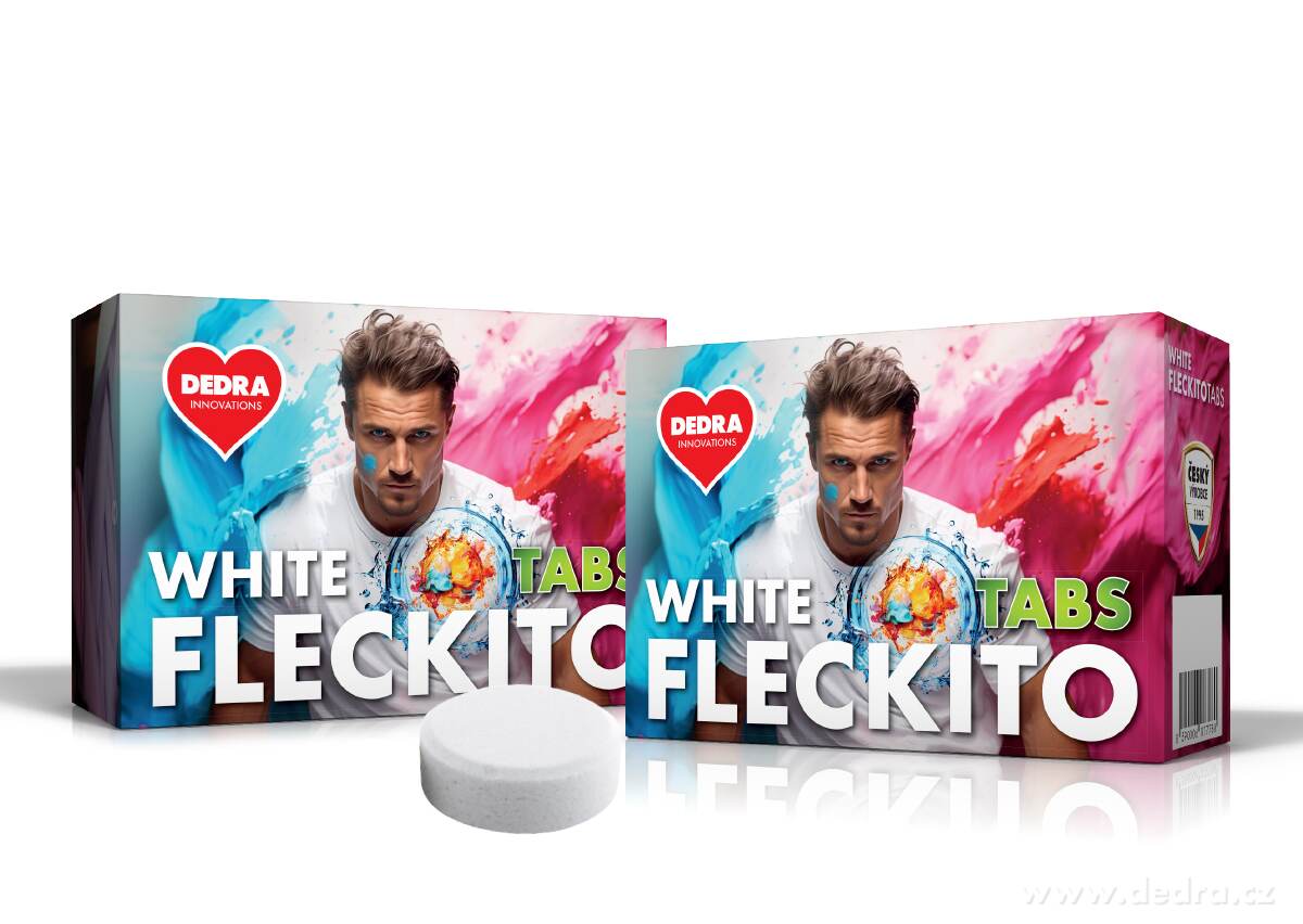 2× FLECKITO, Tablety na skvrny pro zářivě bílé prádlo, enzymy & ECO účinnost, 24 tablet
