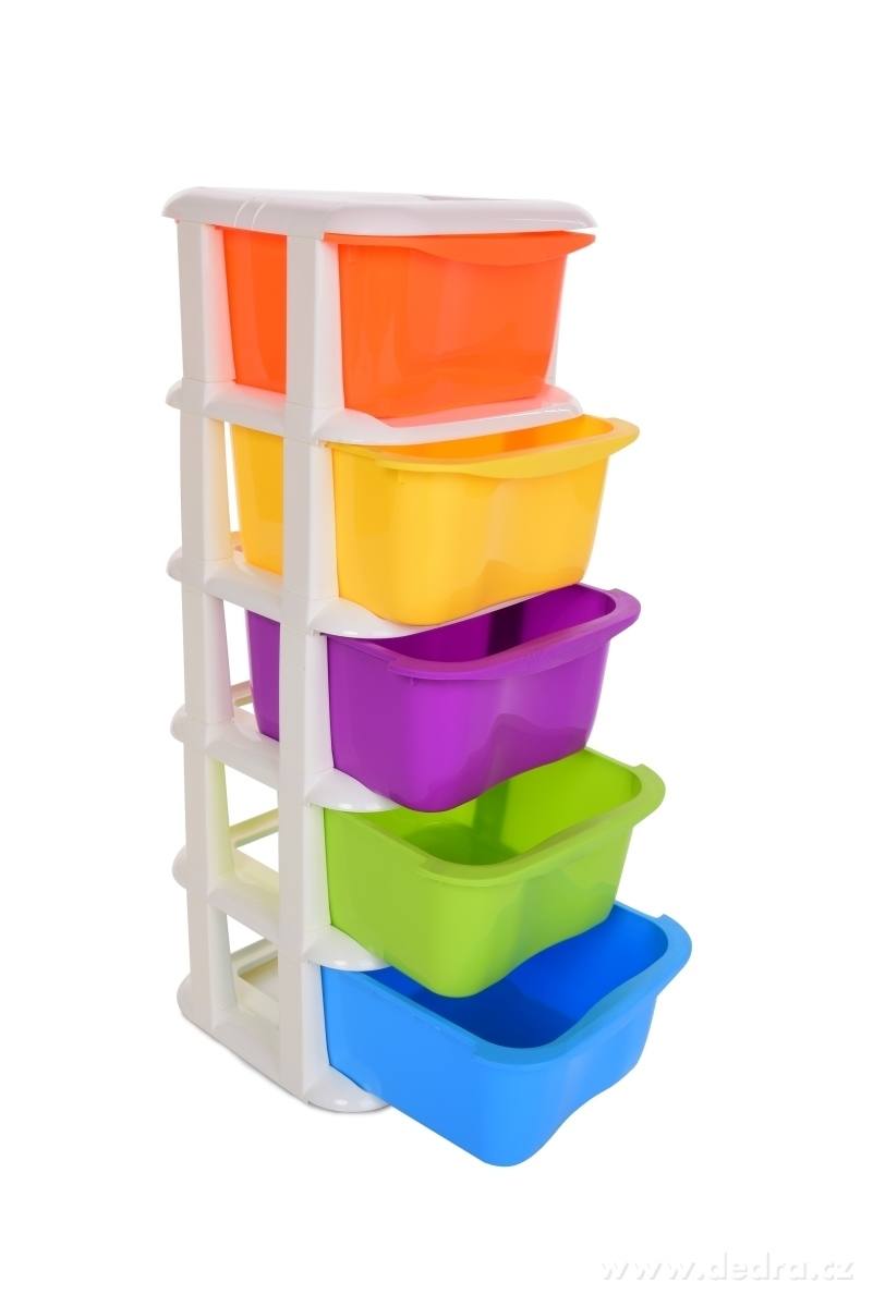 68 cm QUINTO REGAL mini pětipatrový regál, s 5 výsuvnými různobarevnými boxy – náhled 3 | Grand Móda
