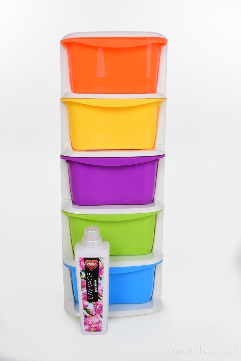 68 cm QUINTO REGAL mini pětipatrový regál, s 5 výsuvnými různobarevnými boxy – náhled 5 | Grand Móda