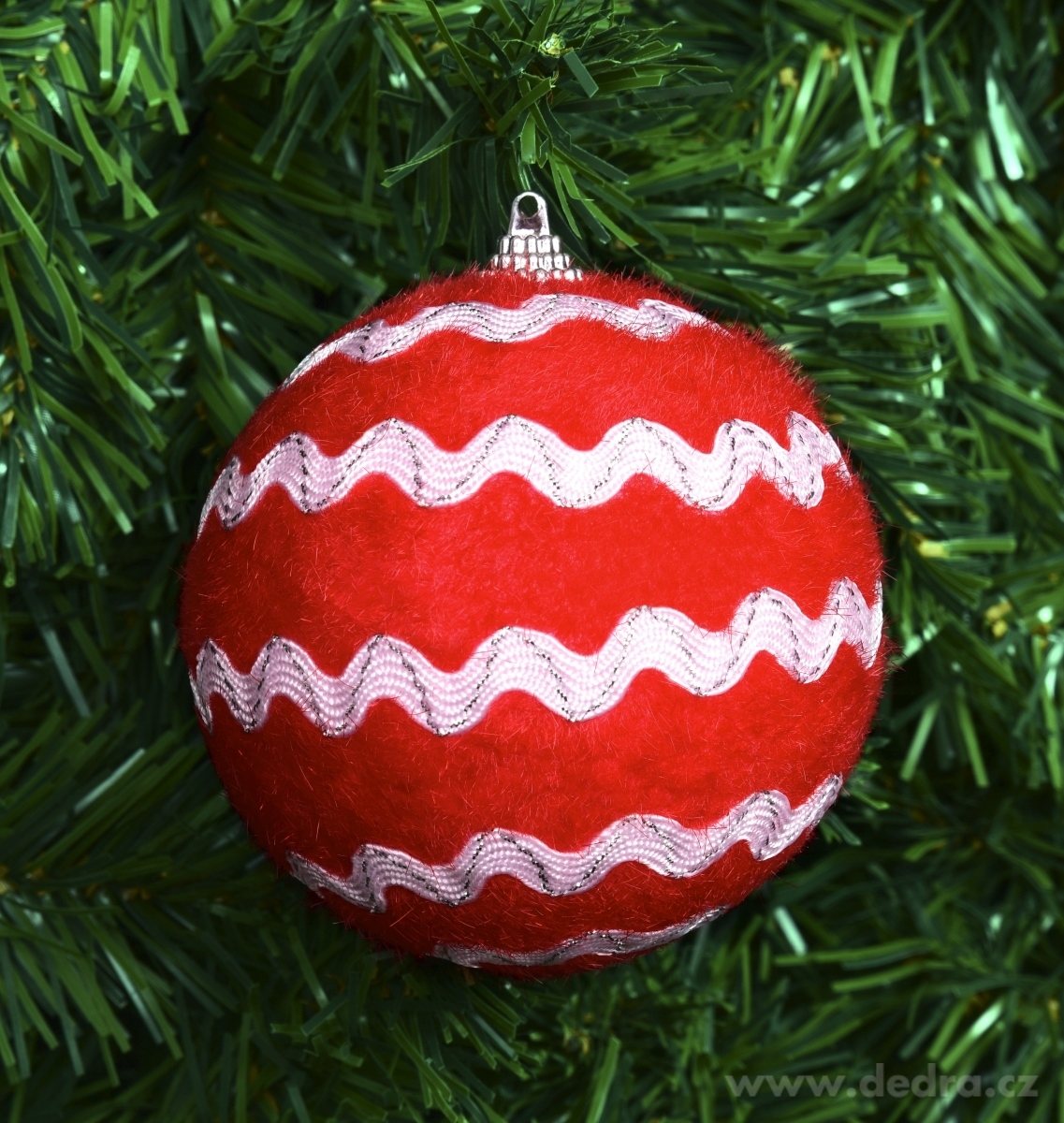 1 ks červená koule, s textilní stuhou – náhled 2 | Grand Móda