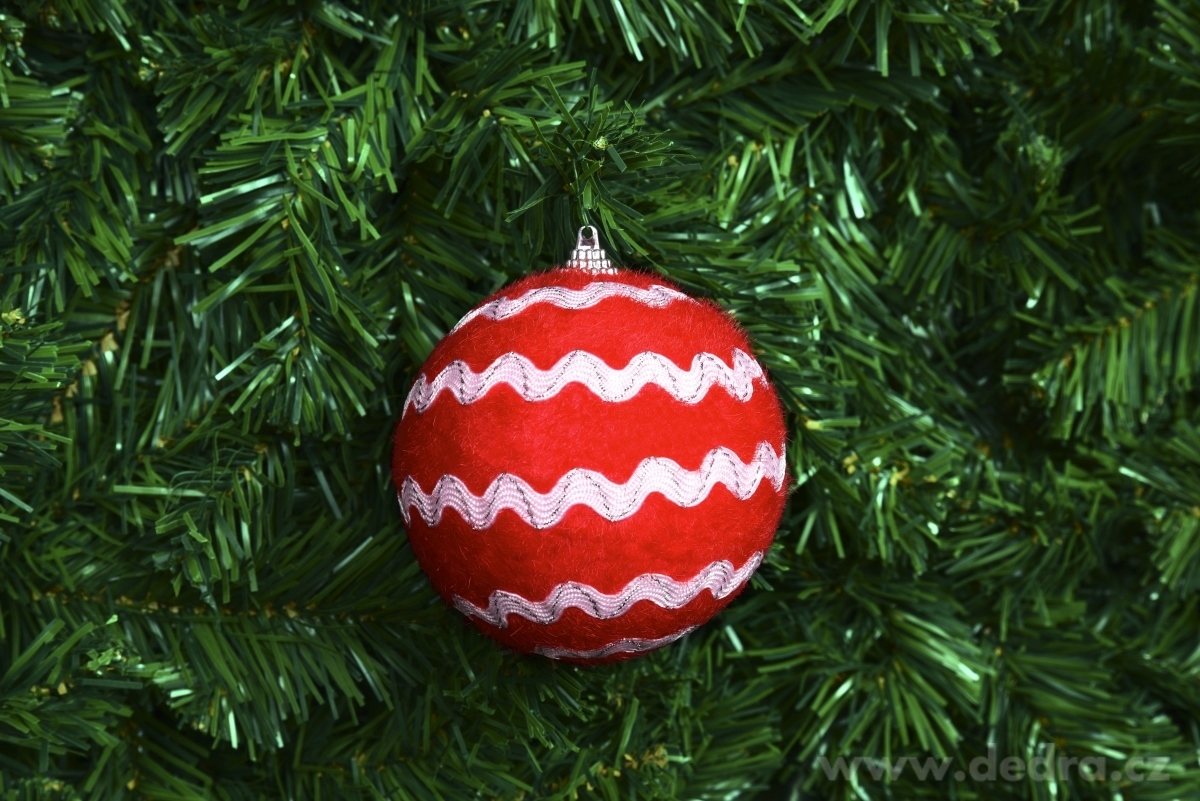 1 ks červená koule, s textilní stuhou – náhled 5 | Grand Móda