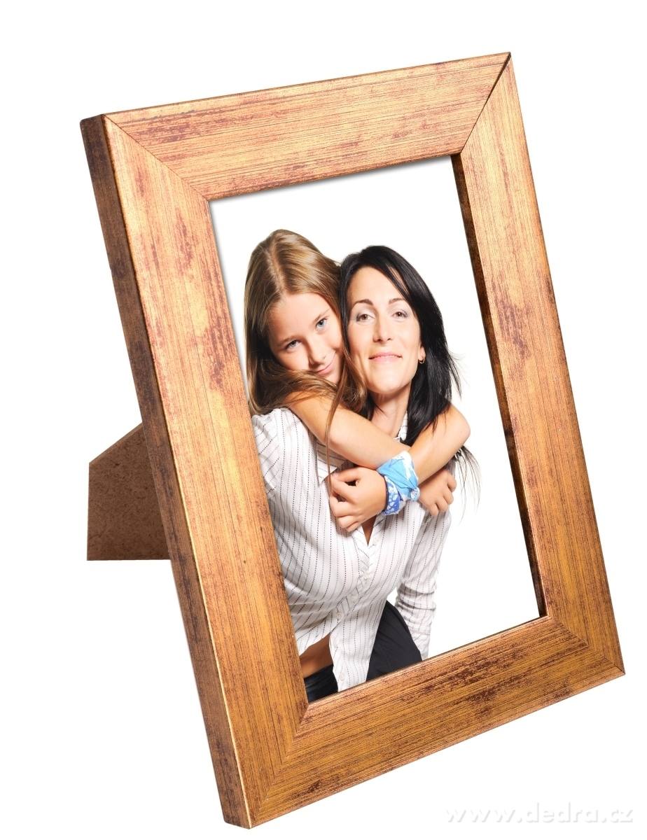 Dřevěný fotorámeček, zlatý s patinou