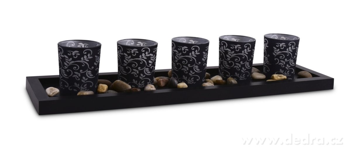 5 ks skleněných svícnů, černé s ornamenty | Svícny | Grand Móda
