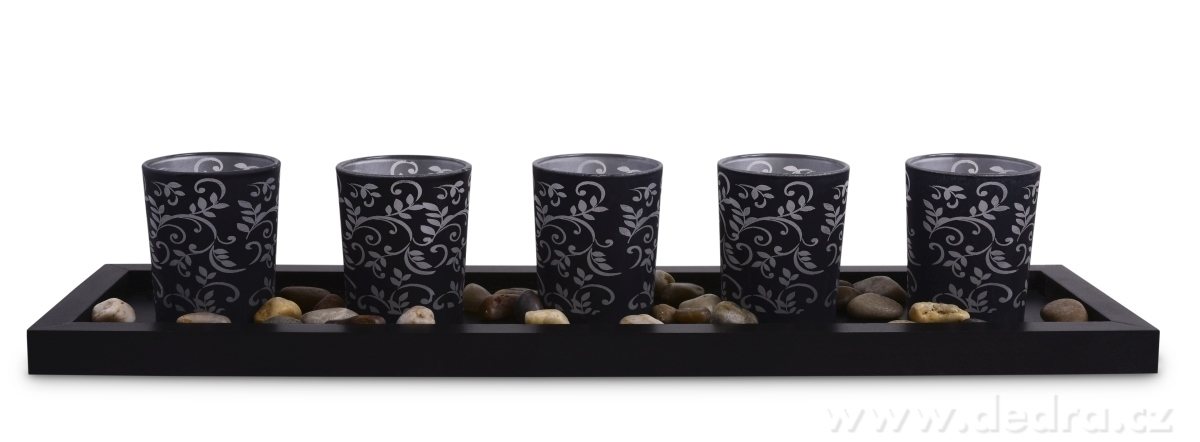 5 ks skleněných svícnů, černé s ornamenty – náhled 2 | Grand Móda