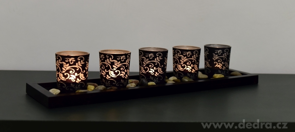 5 ks skleněných svícnů, černé s ornamenty – náhled 3 | Grand Móda