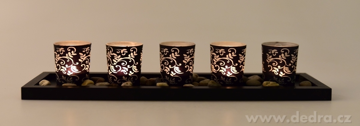 5 ks skleněných svícnů, černé s ornamenty – náhled 4 | Grand Móda