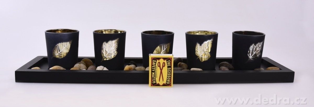 5 ks skleněných svícnů, černé s lístky – náhled 4 | Grand Móda