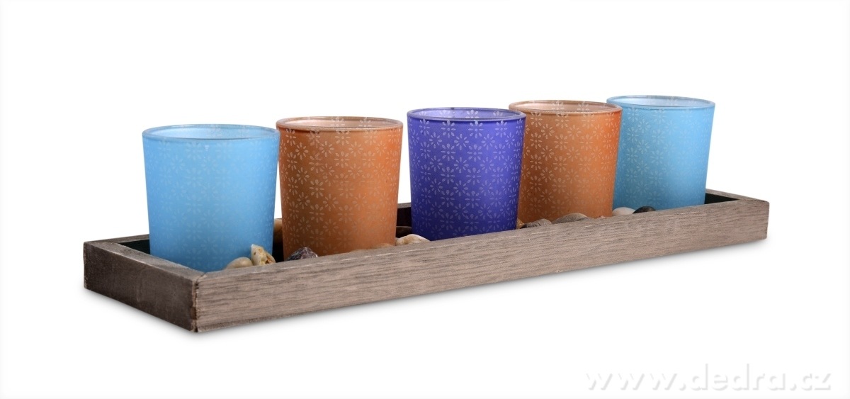 5 ks skleněných svícnů s kameny na podstavci | Svícny | Grand Móda