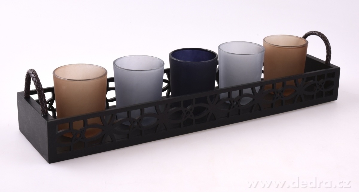 5 ks skleněný svícen na dřeveném podstavci – náhled 2 | Grand Móda