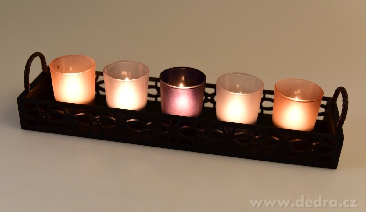 5 ks skleněný svícen na dřeveném podstavci – náhled 4 | Grand Móda