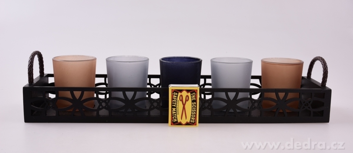 5 ks skleněný svícen na dřeveném podstavci – náhled 5 | Grand Móda