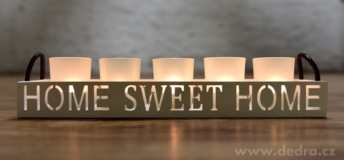 5 ks skleněný svícen na dřeveném podstavci | Svícny | Grand Móda