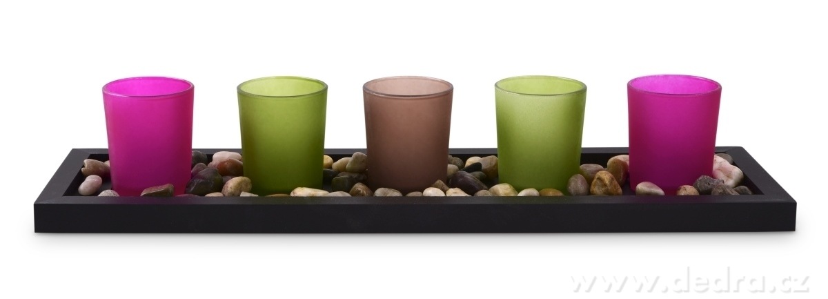 5 ks skleněný svícen na dřeveném podstavci | Svícny | Grand Móda