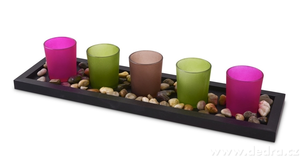 5 ks skleněný svícen na dřeveném podstavci – náhled 2 | Grand Móda