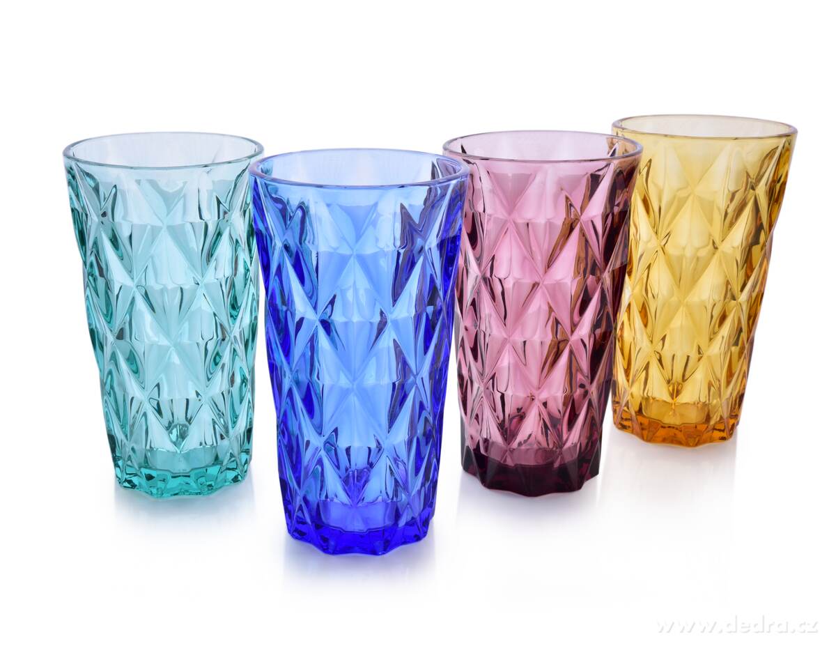 4 ks sada vysokých sklenic, 380 ml barevné | Sklenice, poháry a shakery | Grand Móda