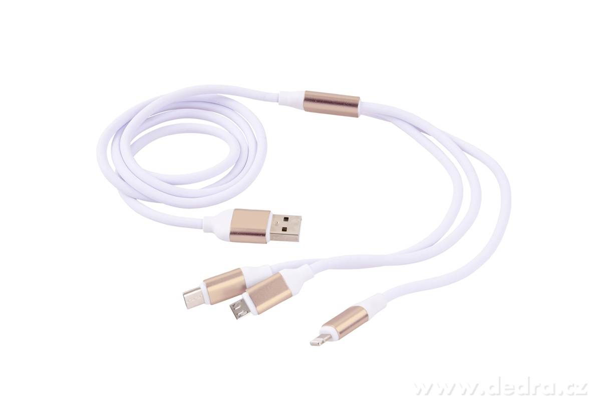 3in 1 USB kabel se třemi koncovkami Micro USB, USB-C a Lightning konektor – náhled 4 | Grand Móda