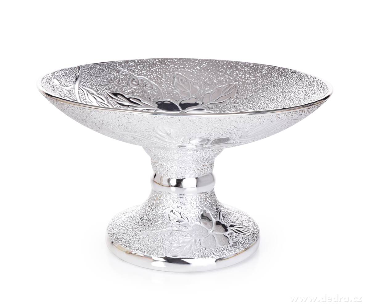 Dekorativní keramická mísa na noze s ozdobnou stříbrnou glazurou | Jaro ­čîĚ | Grand Móda