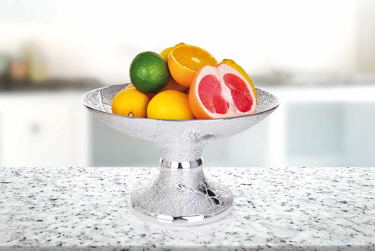 Dekorativní keramická mísa na noze s ozdobnou stříbrnou glazurou – náhled 3 | Grand Móda