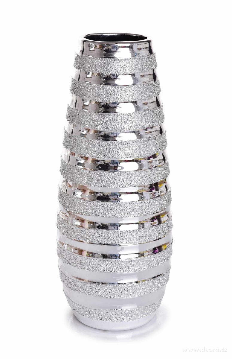 Dekorativní keramická váza s ozdobnou stříbrnou glazurou | Ateliérové kvďtiny a spol. | Grand Móda