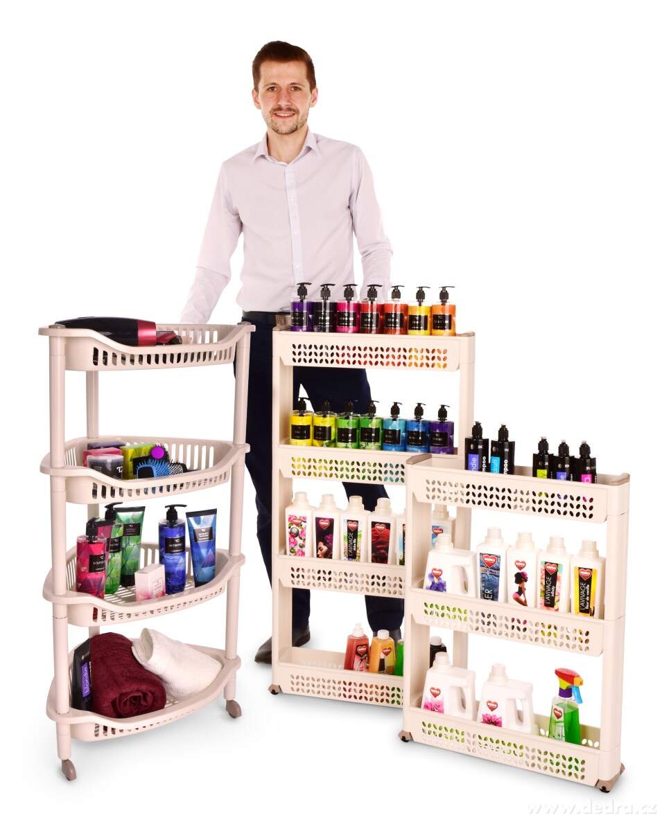 Rohový pojízdný regál, 4 patrový – náhled 5 | Grand Móda