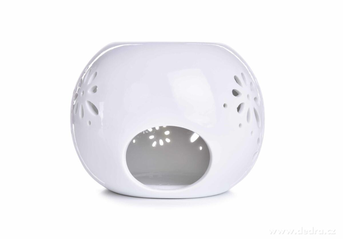 COROLLA, Kulatá keramická aromalampa s krajkovým dekorem, lesklá bílá elegance – náhled 3 | Grand Móda