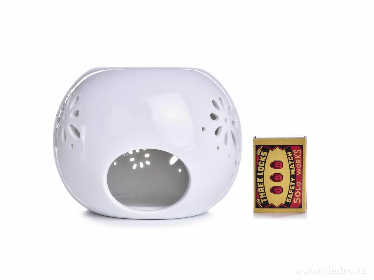 COROLLA, Kulatá keramická aromalampa s krajkovým dekorem, lesklá bílá elegance – náhled 4 | Grand Móda