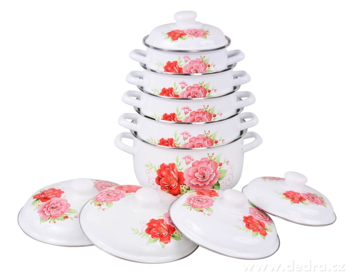 10 dílná sada růžově, smaltovaných hrnců | Vaření ­čąś | Grand Móda