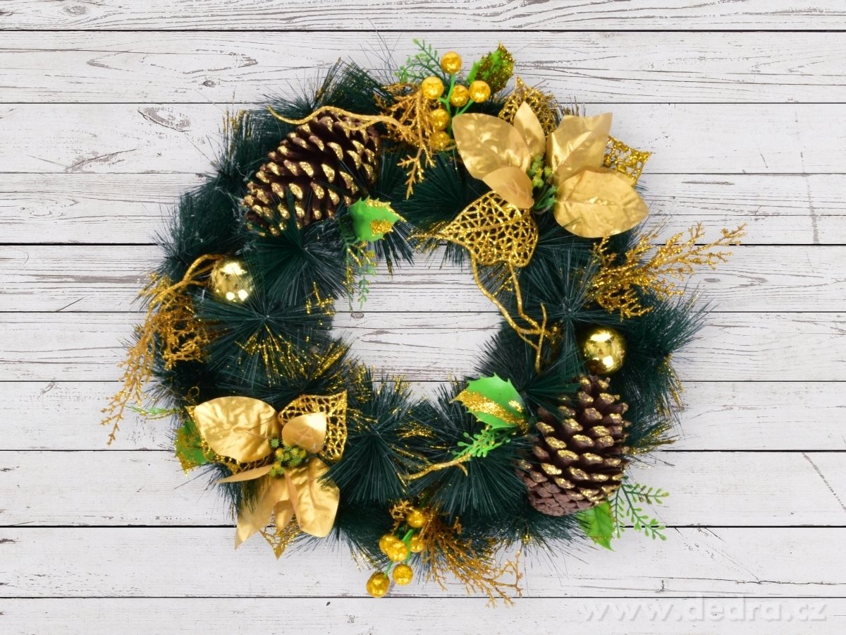 XL velký dekorativní věnec 38 cm, zlaté tóny – náhled 3 | Grand Móda