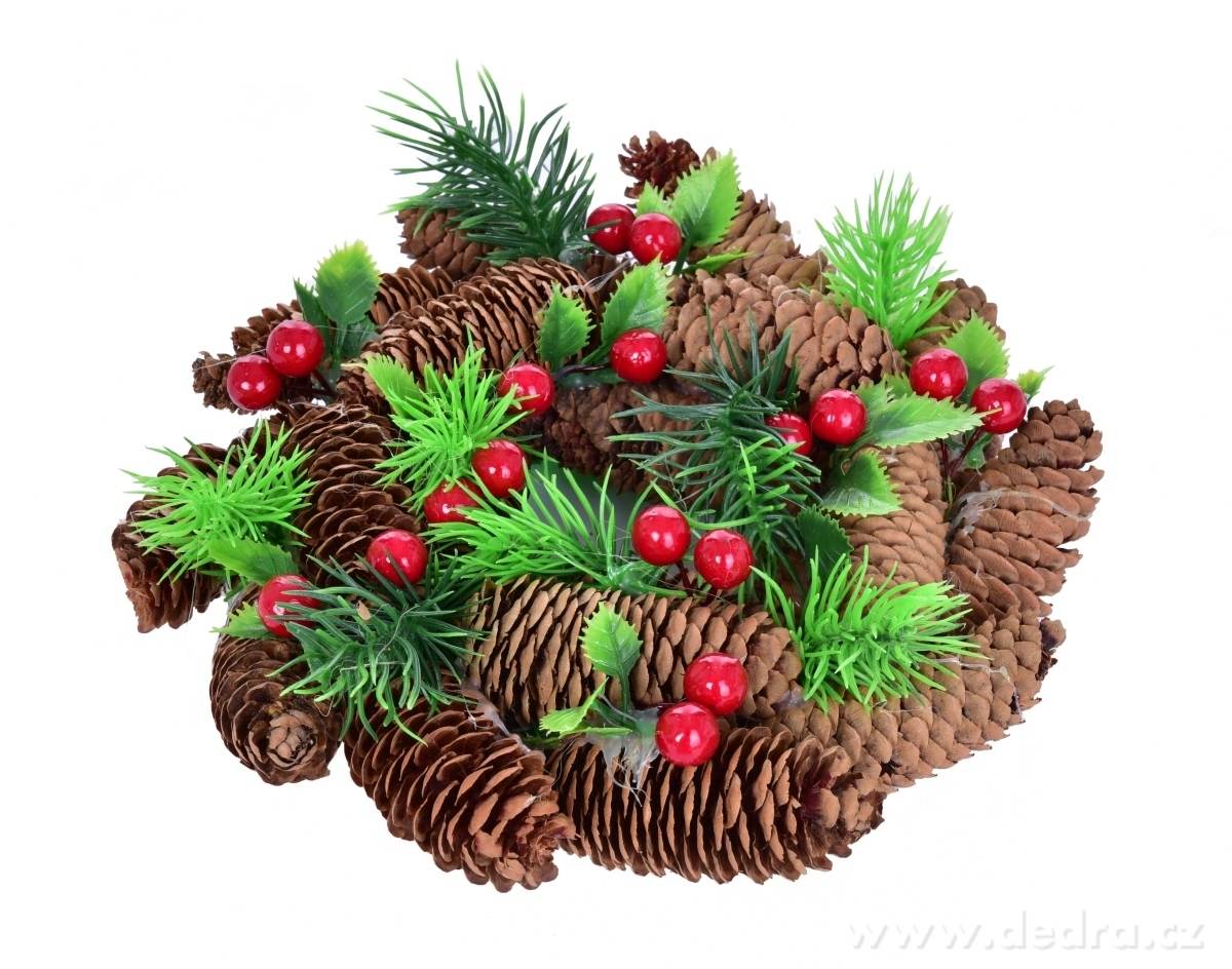POSLEDNÍ KUSY! 22 cm dekorativní věnec, červené plody a šišky – náhled 2 | Grand Móda