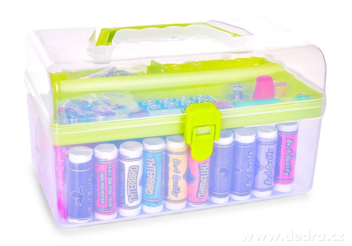 ŠVADLENKA, velký domácí šicí kufřík se 220 šicími potřebami, plastový box s uchem, 21 cm – náhled 2 | Grand Móda