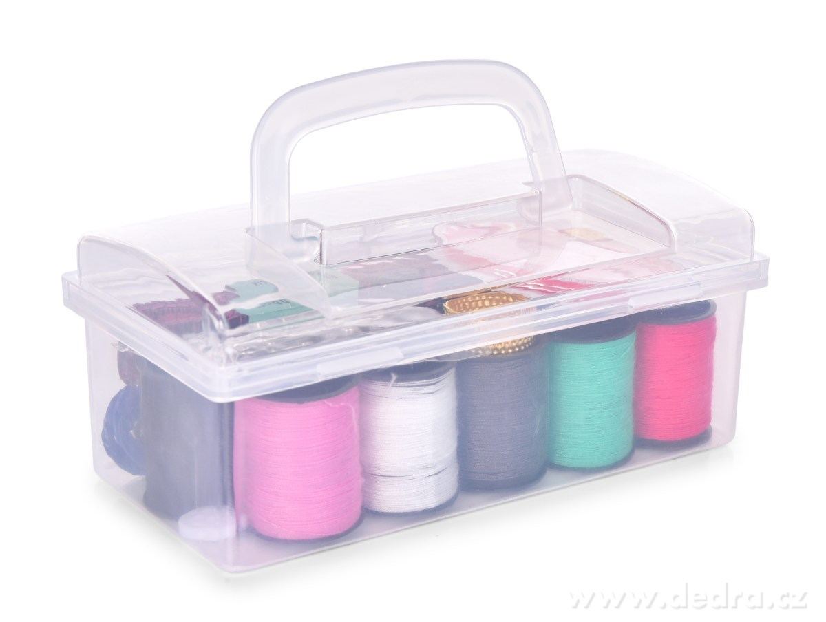ŠVADLENKA, kompaktní šicí box se 40 šicími potřebami, plastové pouzdro s uchem, 12 cm – náhled 2 | Grand Móda