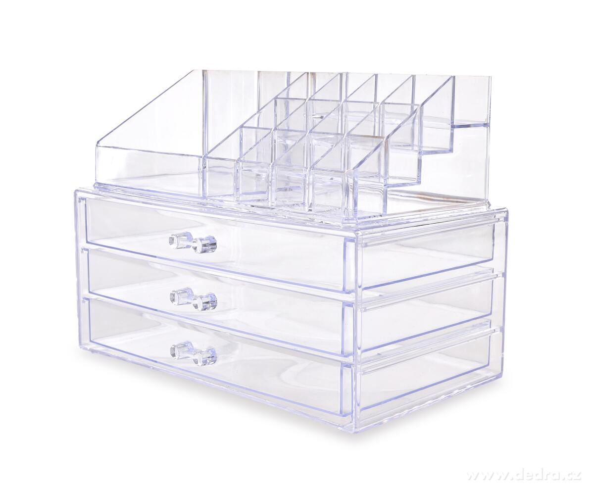 BEAUTY, exkluzivní čtyřpatrový kosmetický organizér, 3 zásuvky + 16 přihrádek, čirý plast | Organizéry a koííky | Grand Móda