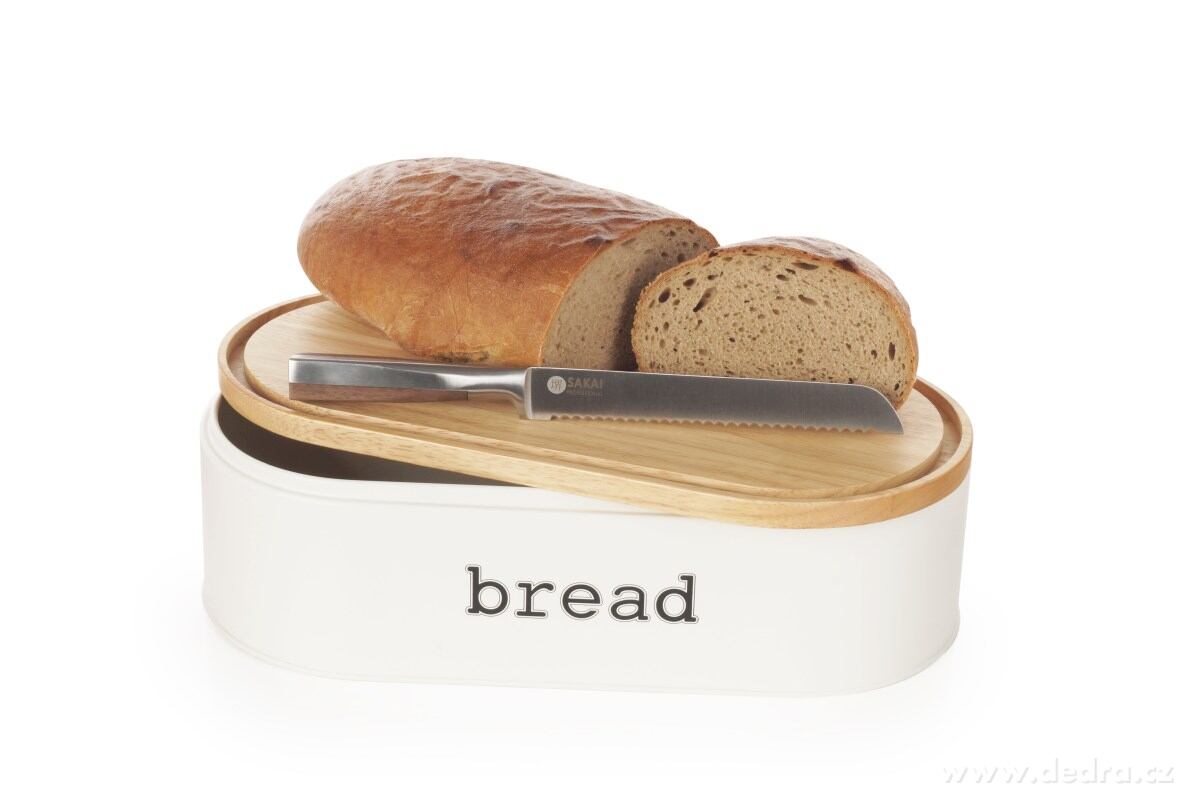 Chlebník BREAD, kovový s krájecím víkem z masivního dřeva – náhled 6 | Grand Móda