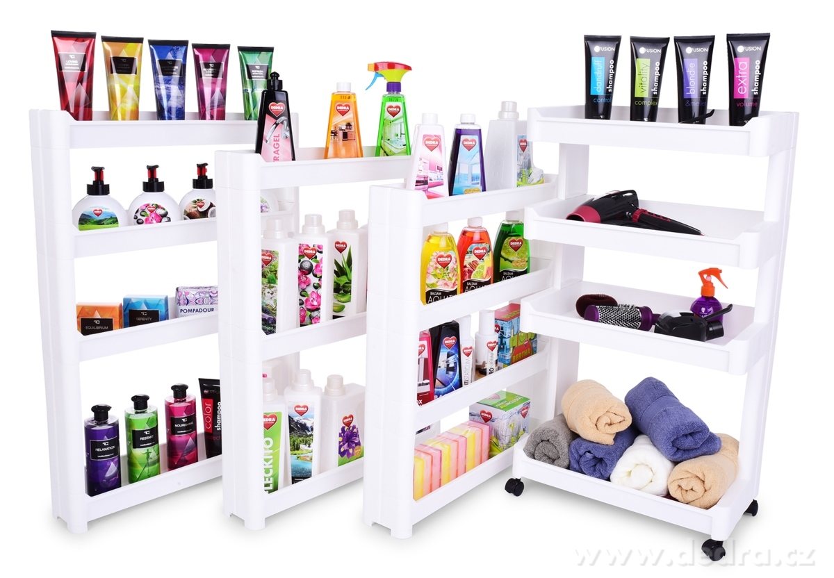 Pojízdný regál ROBUSTON OPEN WHITE, široké police, 4 patrový – náhled 3 | Grand Móda