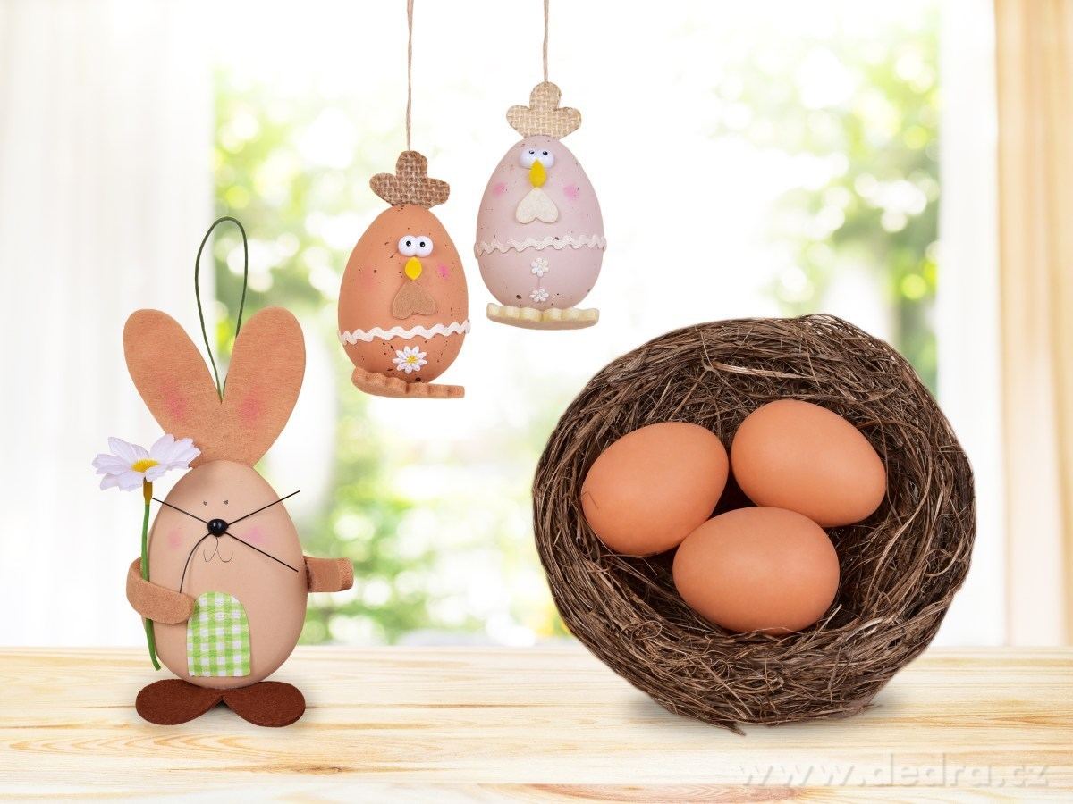 15 cm zajíček - vajíčko, velikonoční závěsná dekorace, s propracovanými detaily – náhled 6 | Grand Móda