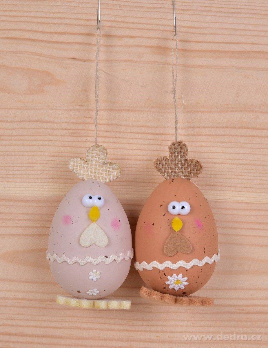 2 ks kuřátko - vajíčko, velikonoční závěsná dekorace, s propracovanými detaily, přírodní – náhled 2 | Grand Móda