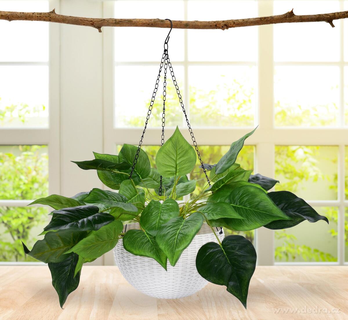 RATAN, samozavlažovací květináč závěsný, imitace ratanu, bílý, Ø 22 cm – náhled 3 | Grand Móda