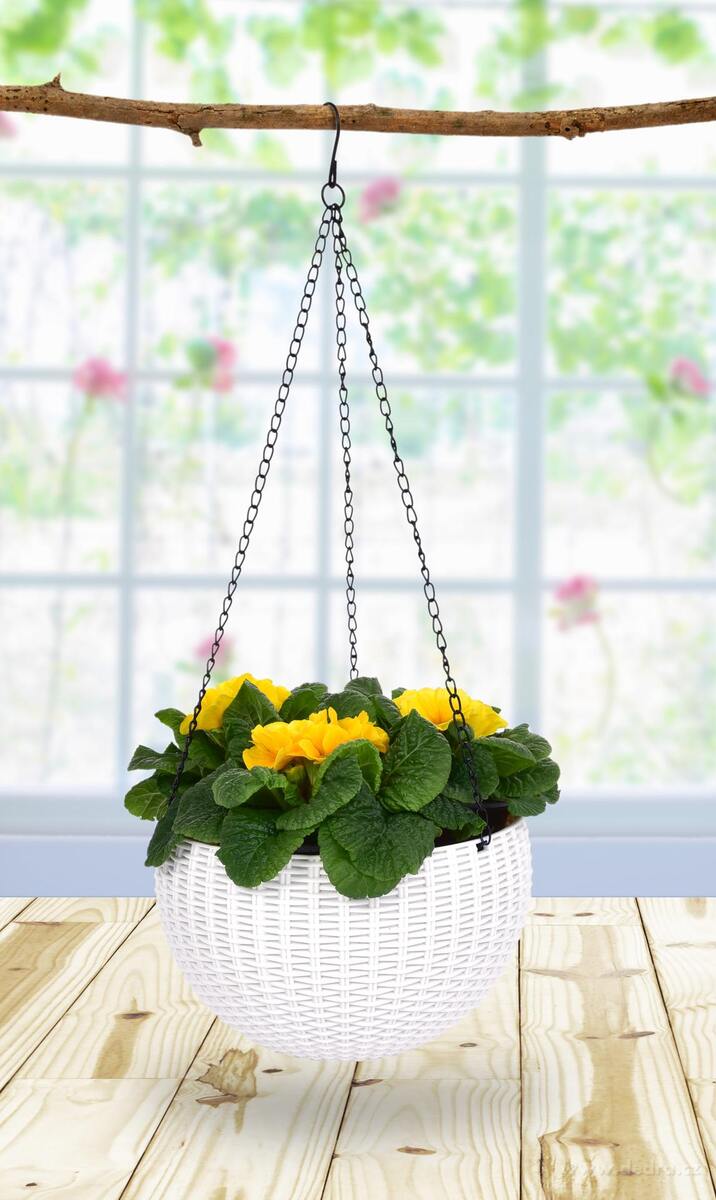 RATAN, samozavlažovací květináč závěsný, imitace ratanu, bílý, Ø 22 cm – náhled 4 | Grand Móda