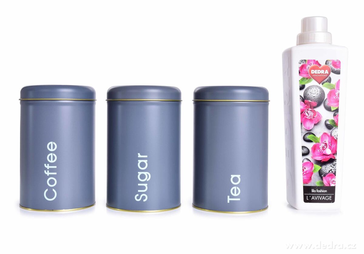 3 KS SADA kovových kulatých dóz, Tea, Sugar, Coffee – náhled 3 | Grand Móda