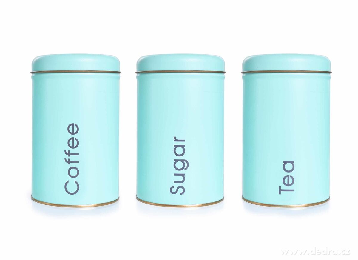 3 KS SADA kovových kulatých dóz, Tea, Sugar, Coffee | Stolování a nápoje | Grand Móda
