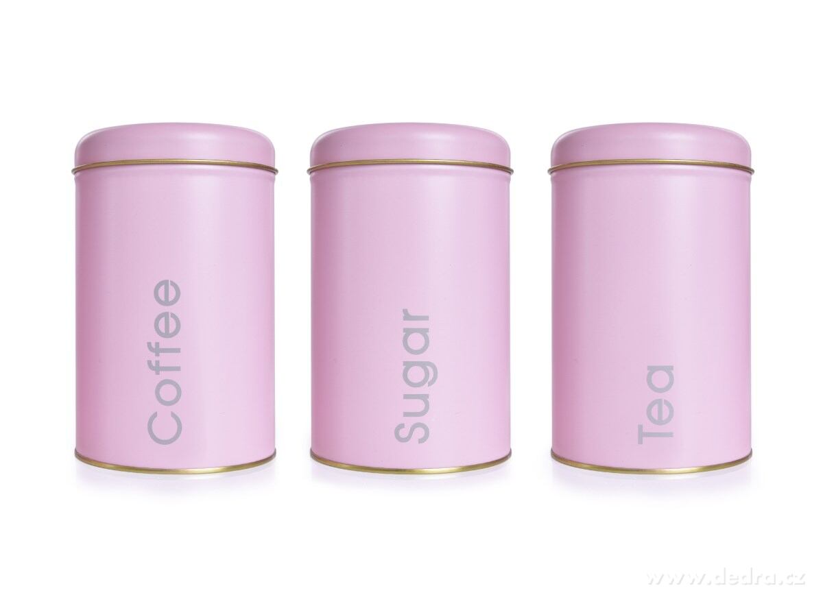 3 KS SADA kovových kulatých dóz, Tea, Sugar, Coffee | Dózy na sypké potraviny | Grand Móda