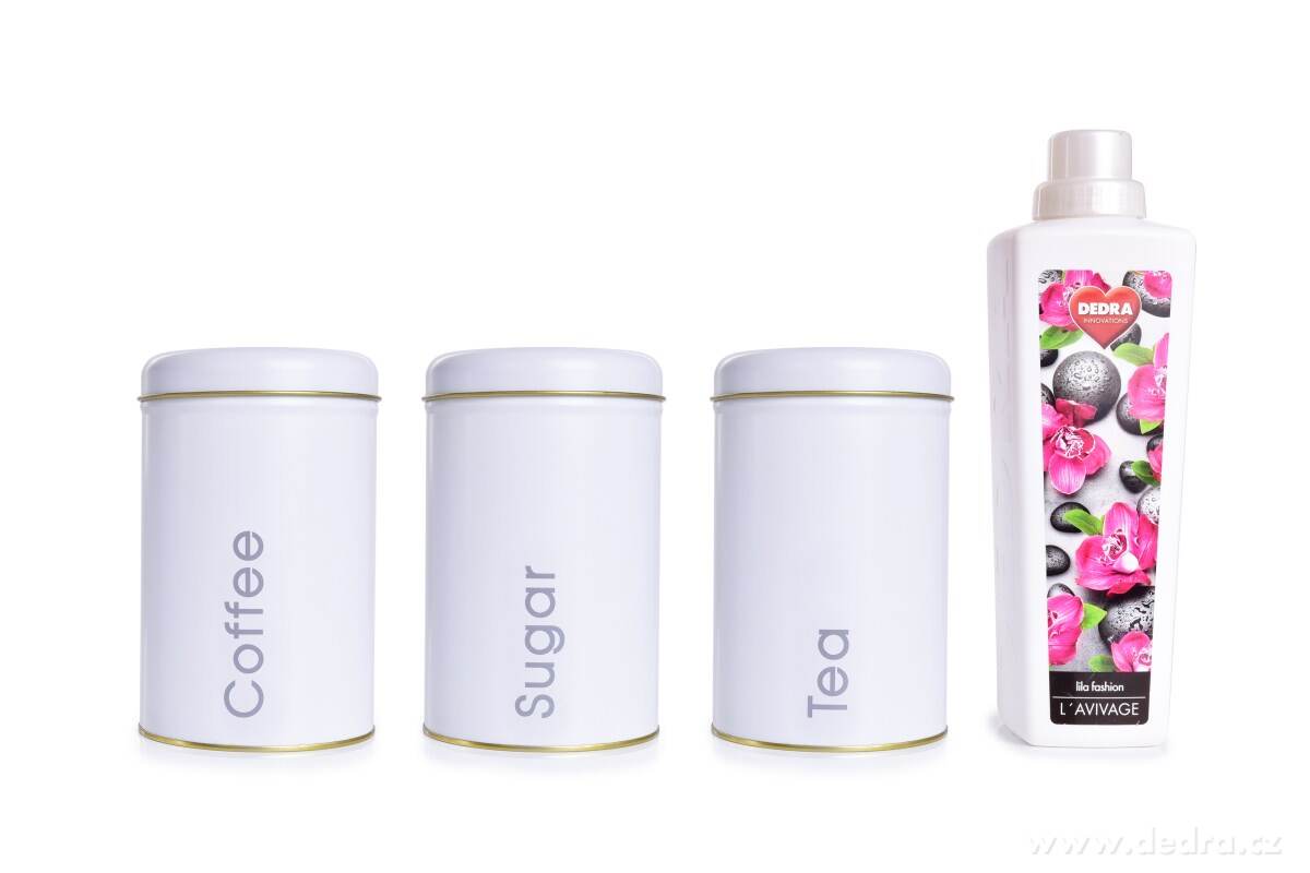 3 KS SADA kovových kulatých dóz, Tea, Sugar, Coffee – náhled 3 | Grand Móda
