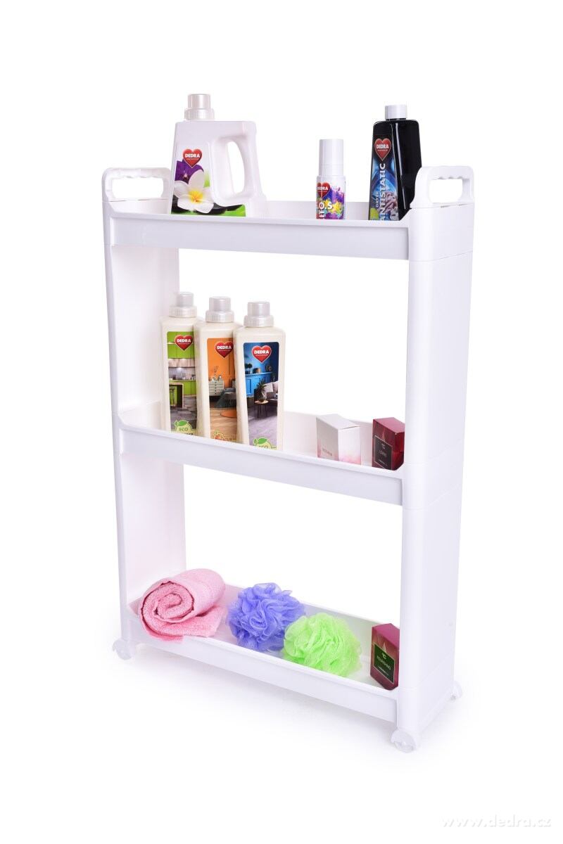 SLIM, pojízdný regál 3patrový 17 cm, úzký organizér na kolečkách