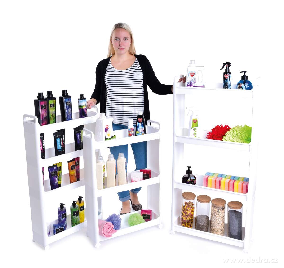 SLIM, pojízdný regál 3patrový 17 cm, úzký organizér na kolečkách – náhled 5 | Grand Móda