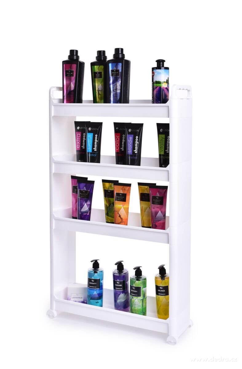 SLIM, pojízdný regál 4patrový 17 cm, úzký organizér na kolečkách do kuchyně, koupelny i prádelny | Vychytávky pro skladování | Grand Móda