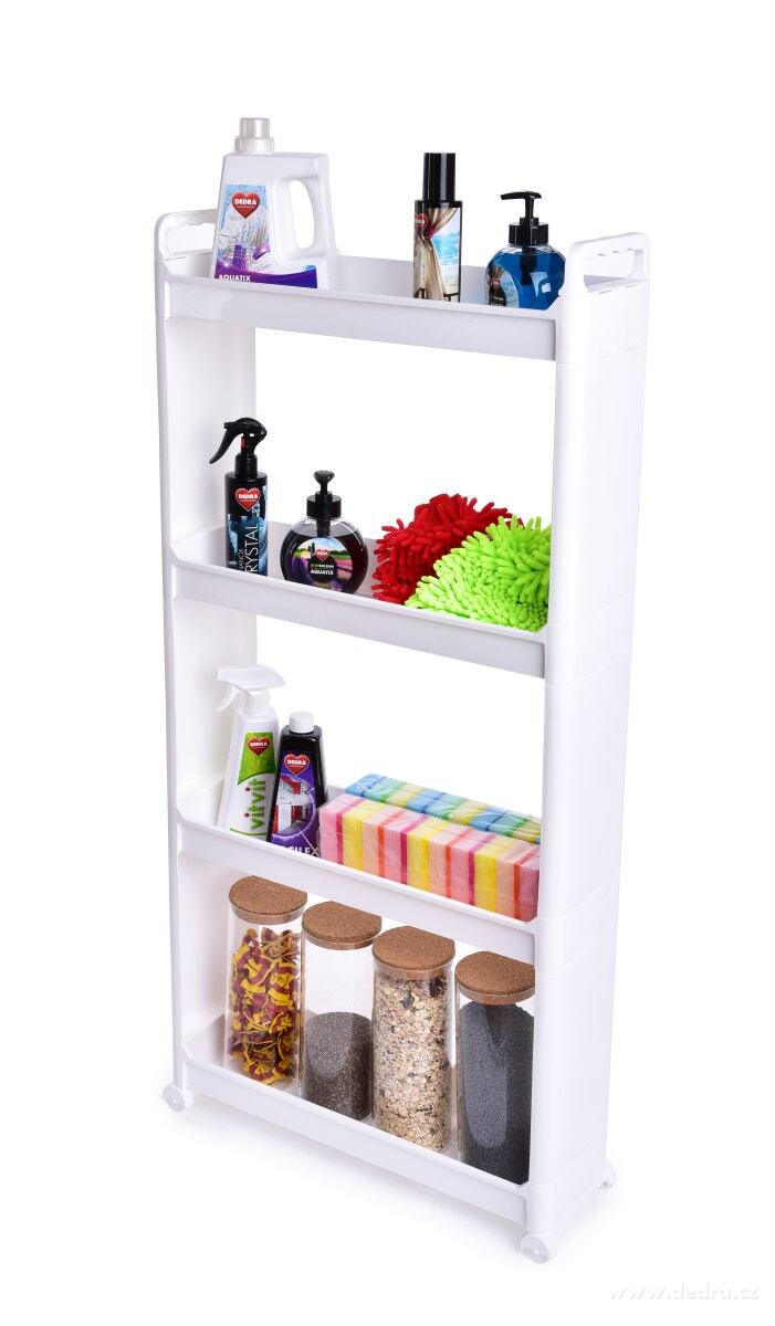 SLIM, pojízdný regál 4patrový 17 cm, úzký organizér na kolečkách | Vychytávky pro skladování | Grand Móda