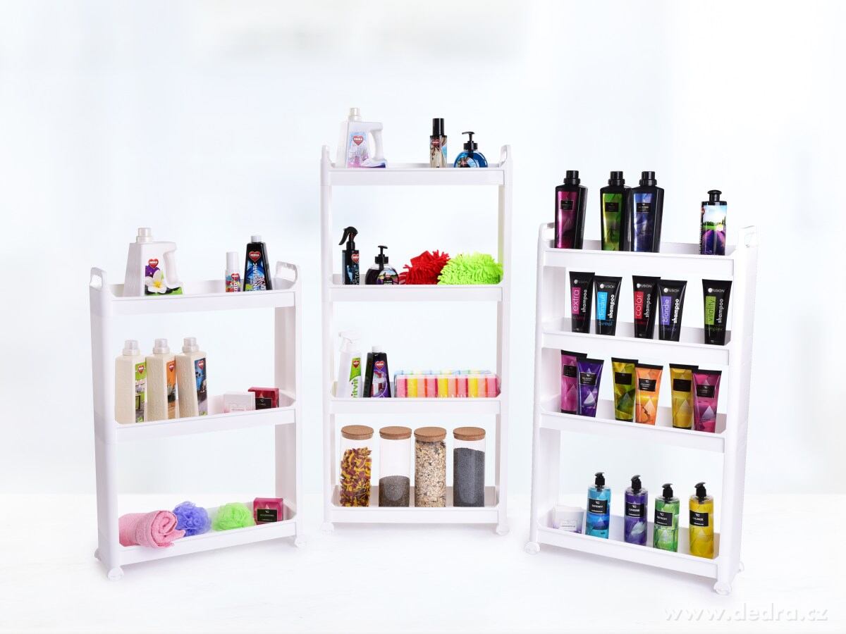 SLIM, pojízdný regál 4patrový 17 cm, úzký organizér na kolečkách – náhled 3 | Grand Móda