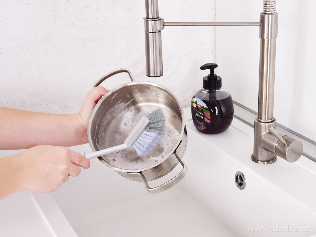 PRAKTIK, čisticí kartáč s dlouhou rukojetí, 27 cm, na nádobí & hrubé nečistoty – náhled 3 | Grand Móda