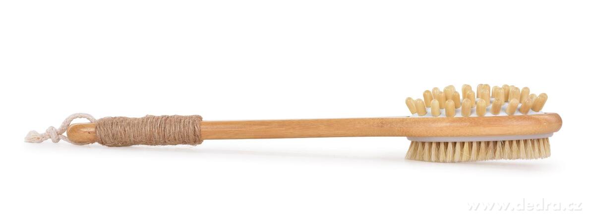 GoEco®, 2v1 oboustranný masážní kartáč na mytí, přírodní štětinky & dřevěné masážní hroty, délka 40 cm – náhled 2 | Grand Móda